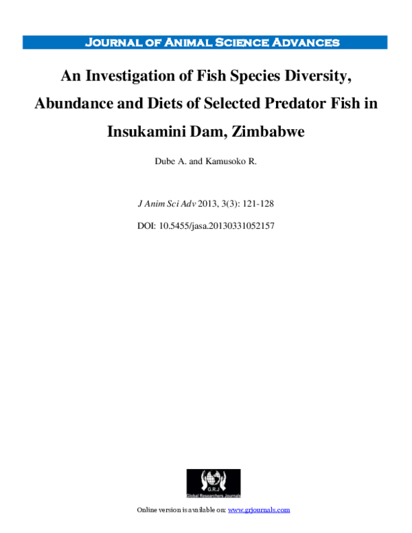 (PDF) An Investigation of Fish Species Diversity, Abundance and Diets ...