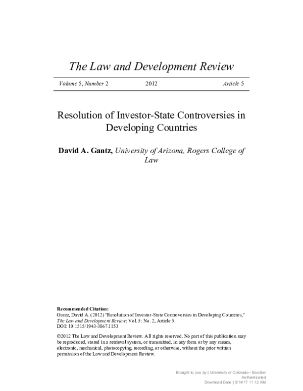 (PDF) Resolution of Investor-State Controversies in Developing Countries