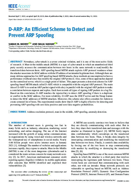 (PDF) D-ARP: An Efficient Scheme to Detect and Prevent ARP Spoofing