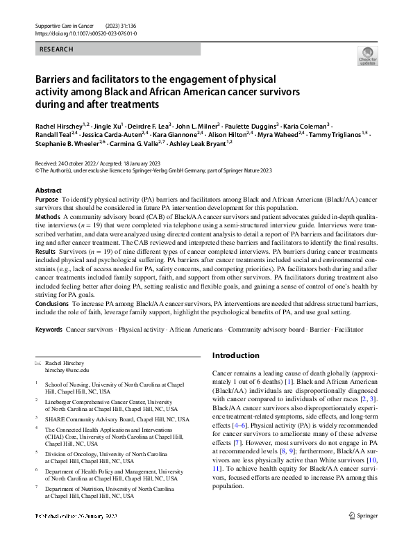 (PDF) Barriers and facilitators to the engagement of physical activity ...
