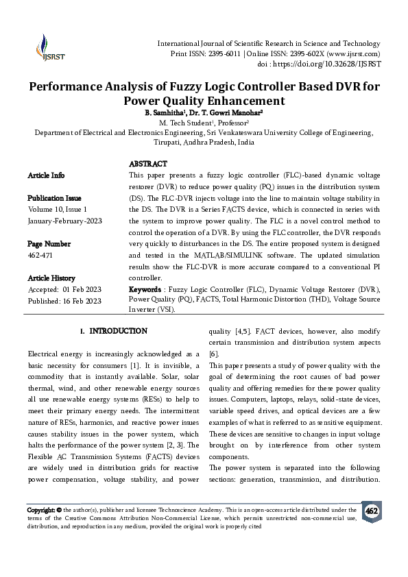 (PDF) Performance Analysis of Fuzzy Logic Controller Based DVR for ...