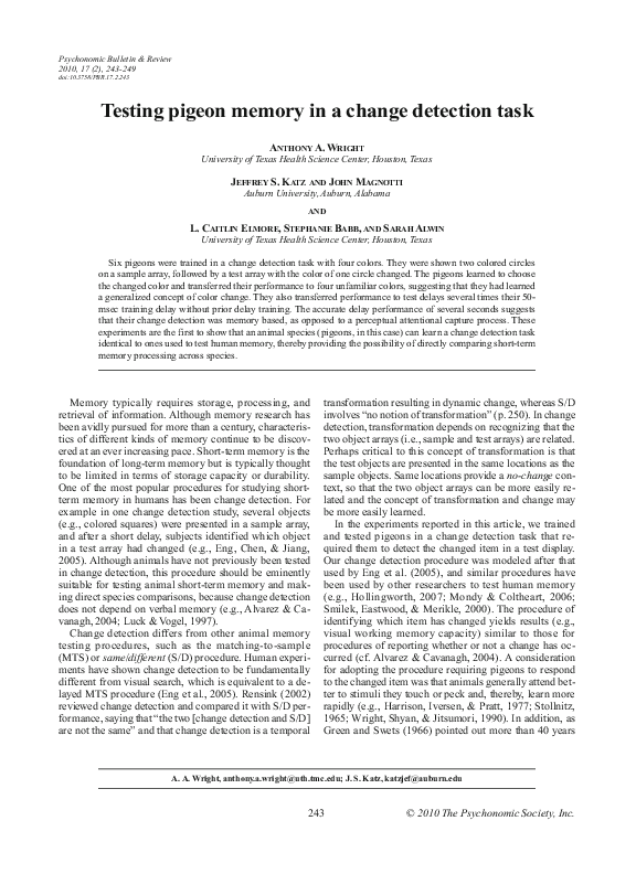 (PDF) Testing pigeon memory in a change detection task