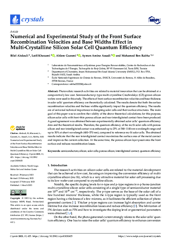 (PDF) Numerical and Experimental Study of the Front Surface ...