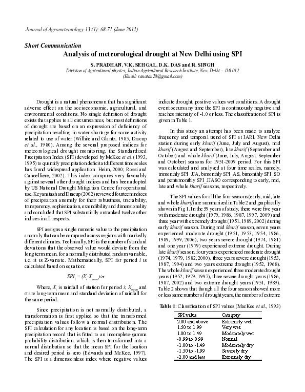 (PDF) Analysis of meteorological drought at New Delhi using SPI