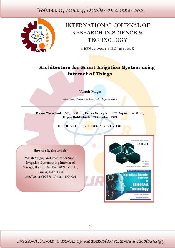 (PDF) Architecture for Smart Irrigation System using Internet of Things