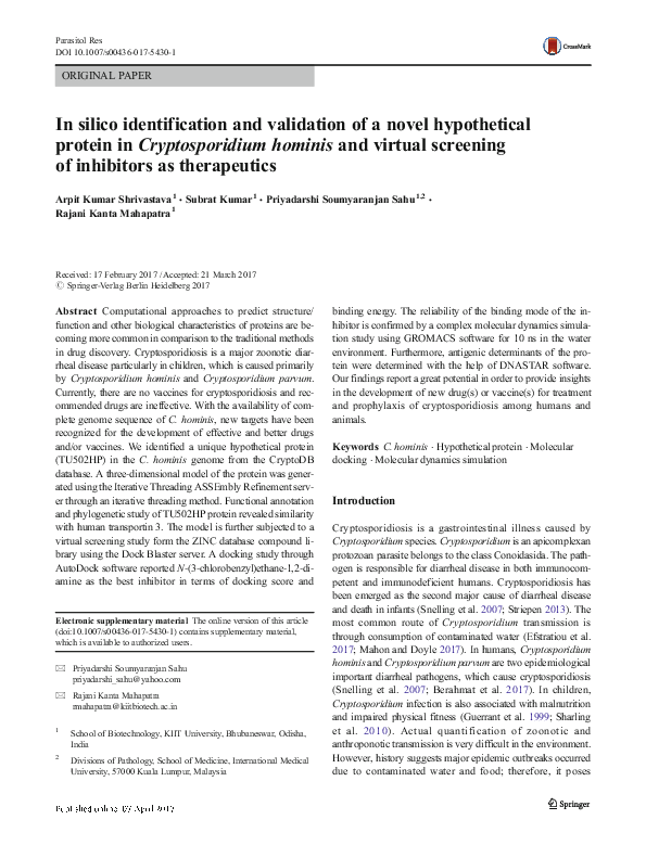 (PDF) In silico identification and validation of a novel hypothetical ...