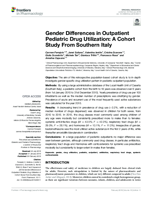 (PDF) Gender Differences in Outpatient Pediatric Drug Utilization: A ...