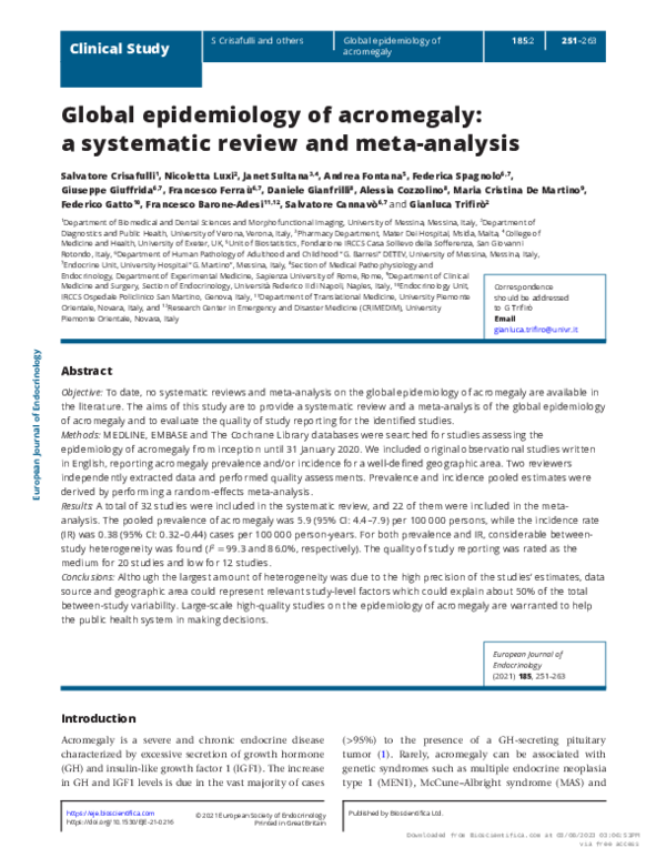 (PDF) Global epidemiology of acromegaly: a systematic review and meta ...
