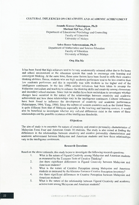 (PDF) Cultural influences on creativity and academic achievement