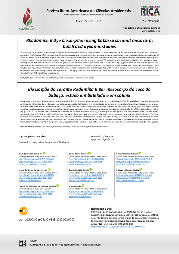 (PDF) Biossorção do corante Rodamina B por mesocarpo do coco do babaçu ...