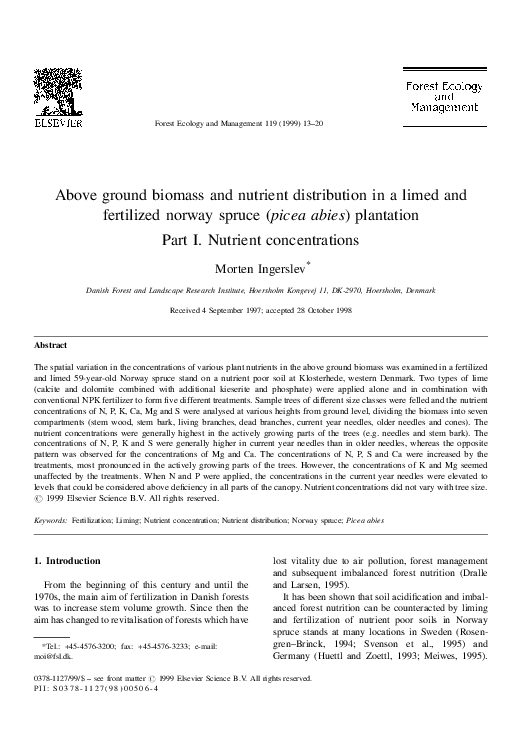 (PDF) Above ground biomass and nutrient distribution in a limed and ...