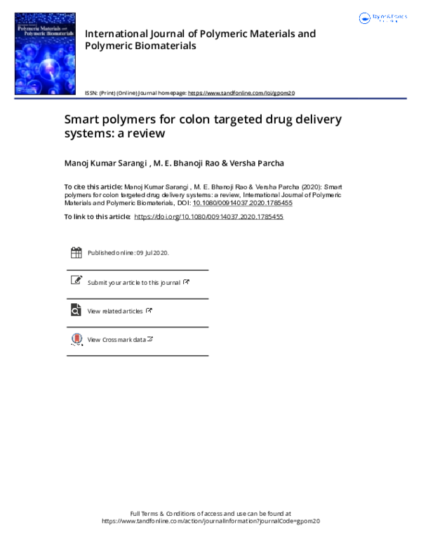 (PDF) Smart polymers for colon targeted drug delivery systems: a review