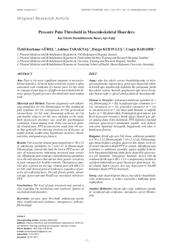 (PDF) Pressure Pain Threshold in Musculoskeletal Disorders
