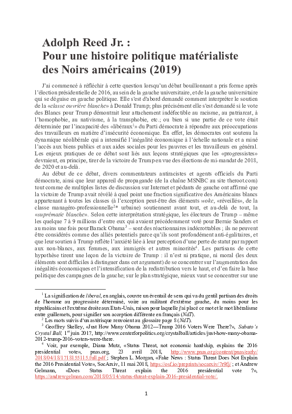 (PDF) Traduction d'un article d'Adolph Reed Jr. : 