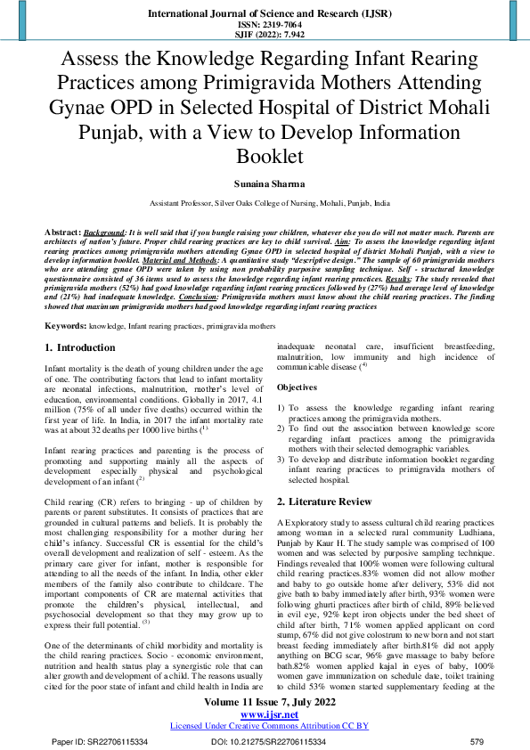 (PDF) Assess the Knowledge Regarding Infant Rearing Practices among ...