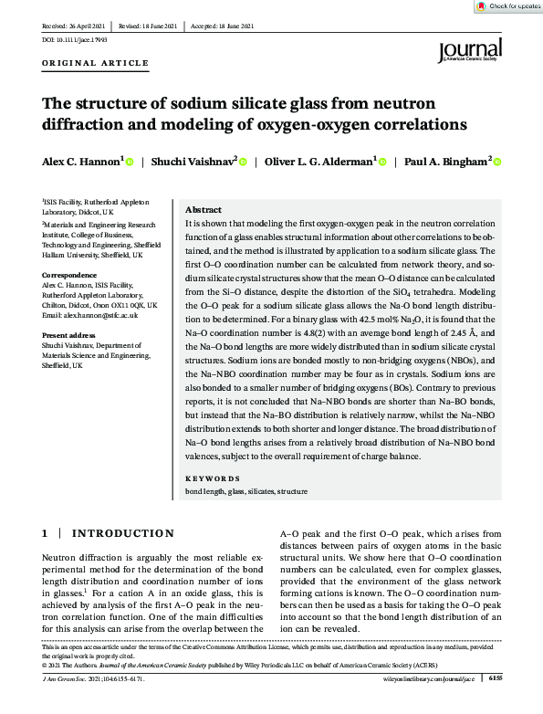 (PDF) The structure of sodium silicate glass from neutron diffraction ...