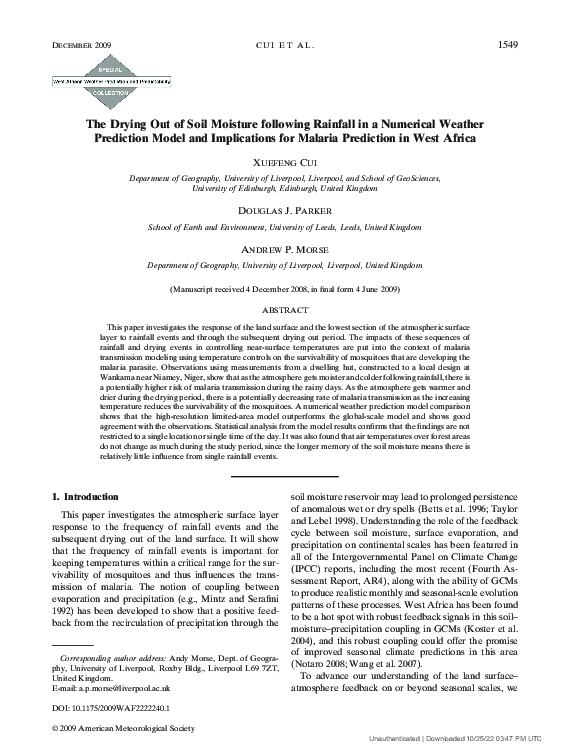 (PDF) The Drying Out of Soil Moisture following Rainfall in a Numerical ...