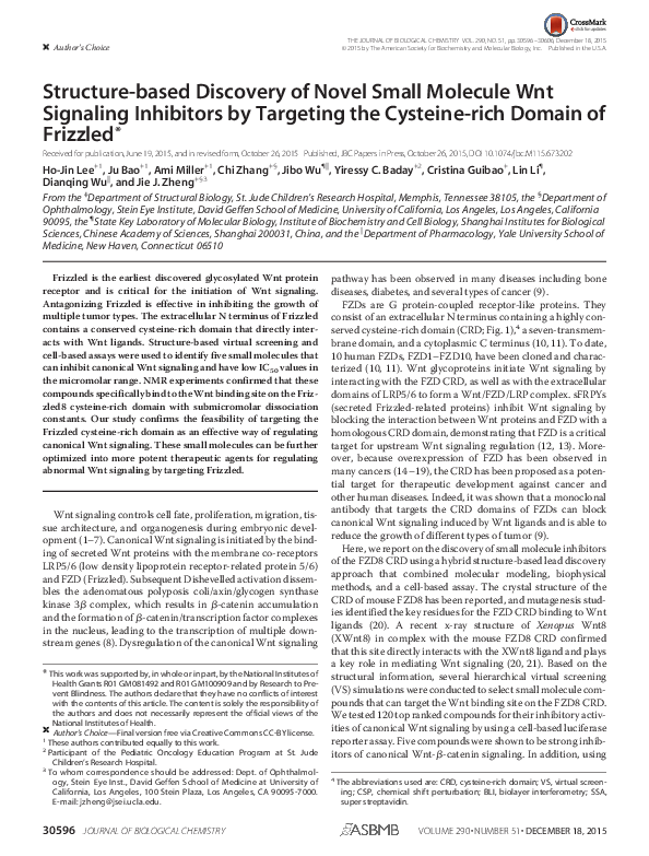 (PDF) Structure-based Discovery of Novel Small Molecule Wnt Signaling ...