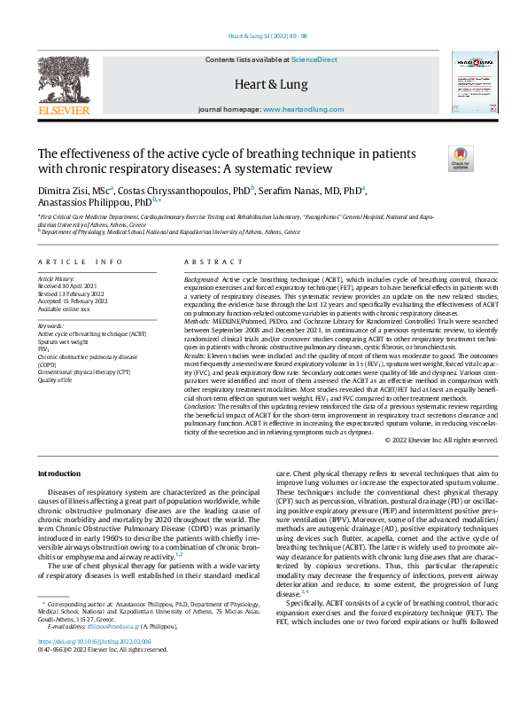 (PDF) The effectiveness of the active cycle of breathing technique in ...