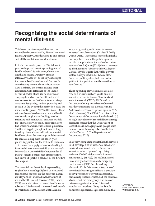 (PDF) Recognising the social determinants of mental distress