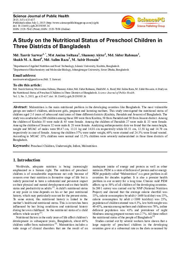 (PDF) A Study on the Nutritional Status of Preschool Children in Three ...