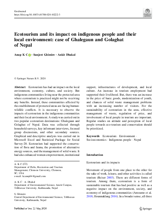 (PDF) Ecotourism and its impact on indigenous people and their local ...