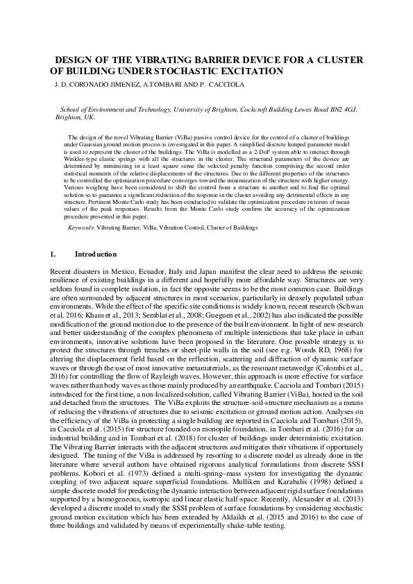 (PDF) Design of the Vibrating Barrier Device for a Cluster of Building ...