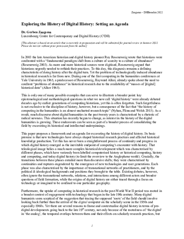 (PDF) Exploring the History of Digital History: Setting an Agenda