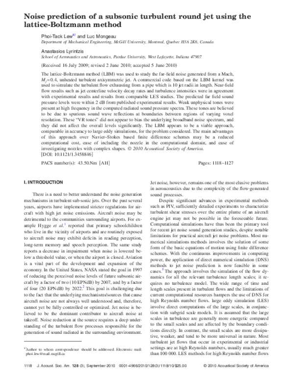 (PDF) Noise prediction of a subsonic turbulent round jet using the ...