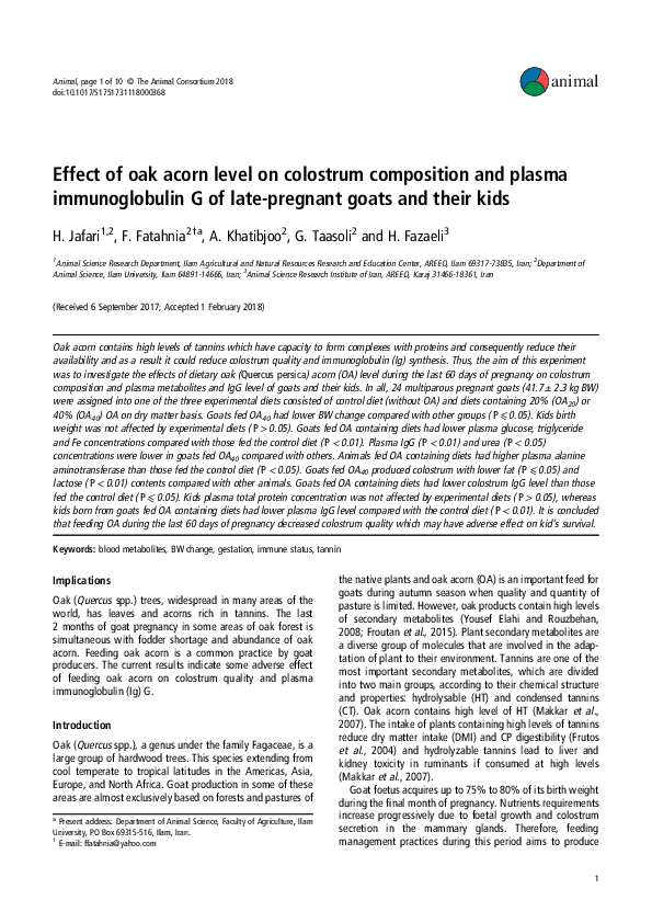 (PDF) Effect of oak acorn level on colostrum composition and plasma ...