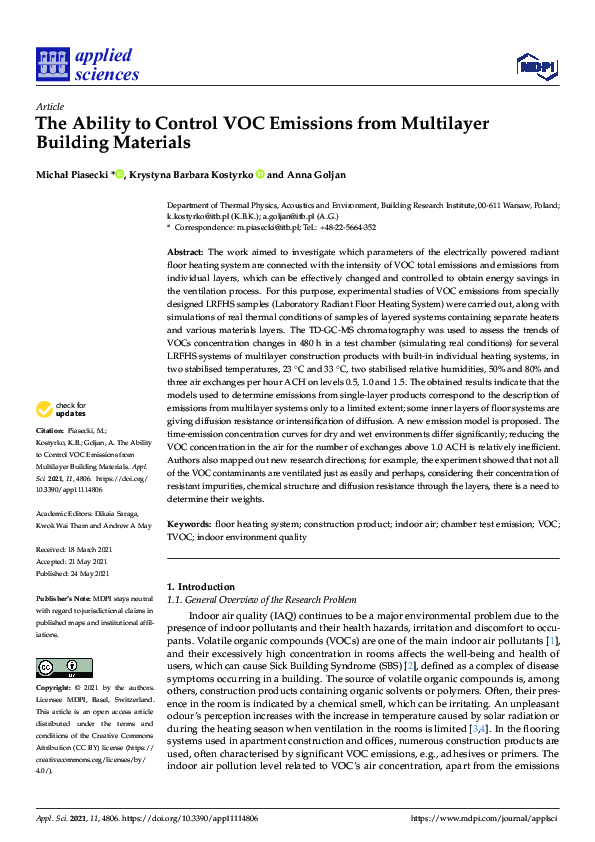 (PDF) The Ability to Control VOC Emissions from Multilayer Building ...