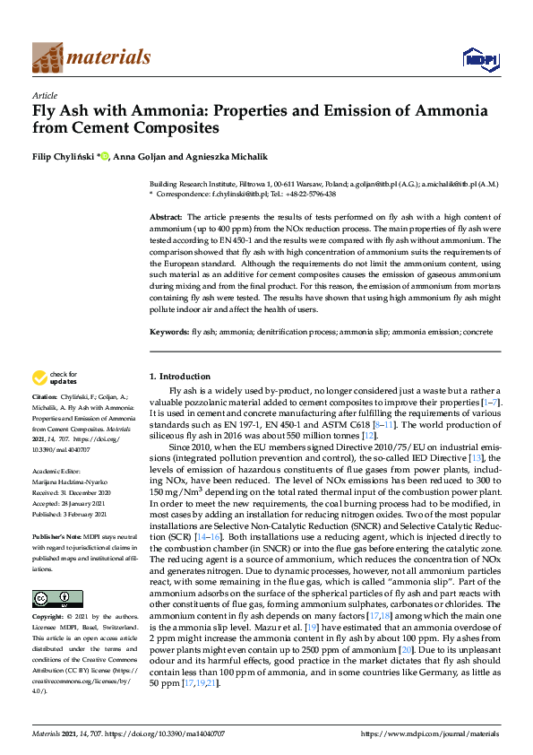 (PDF) Fly Ash with Ammonia: Properties and Emission of Ammonia from ...