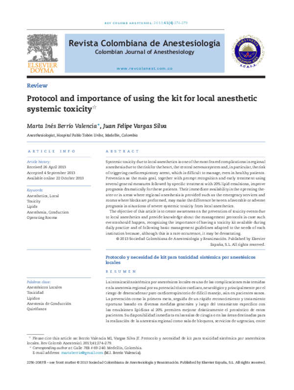 (PDF) Protocol and importance of using the kit for local anesthetic