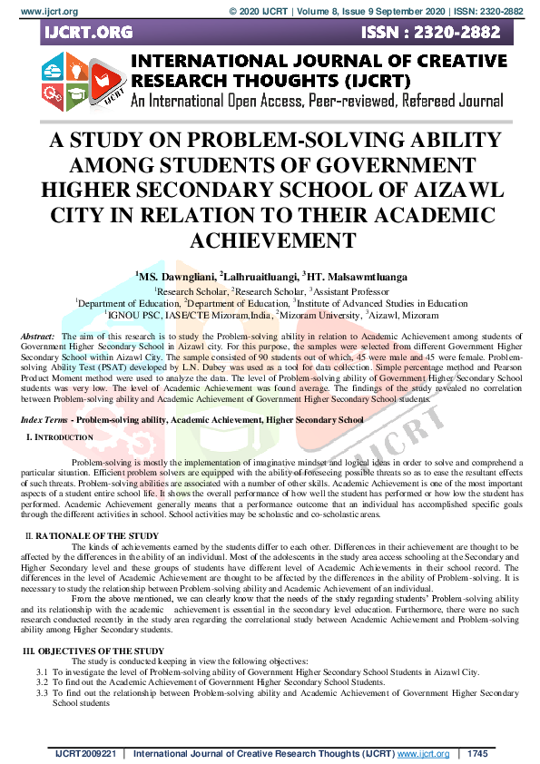 (PDF) A STUDY ON PROBLEM-SOLVING ABILITY AMONG STUDENTS OF GOVERNMENT ...
