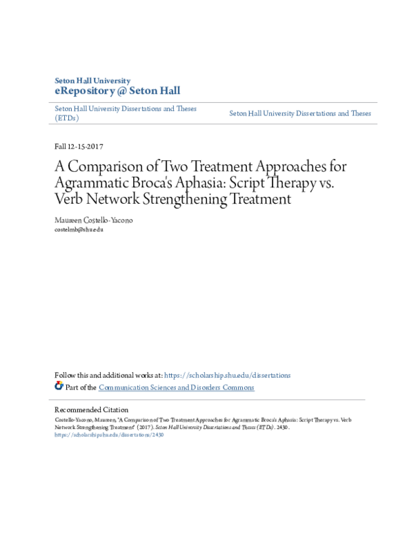 (PDF) A Comparison of Two Treatment Approaches for Agrammatic Broca ...