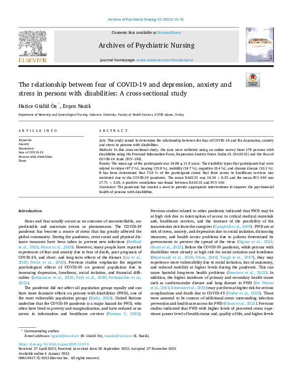 (PDF) The relationship between fear of COVID-19 and depression, anxiety ...