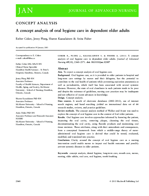 (PDF) A concept analysis of oral hygiene care in dependent older adults