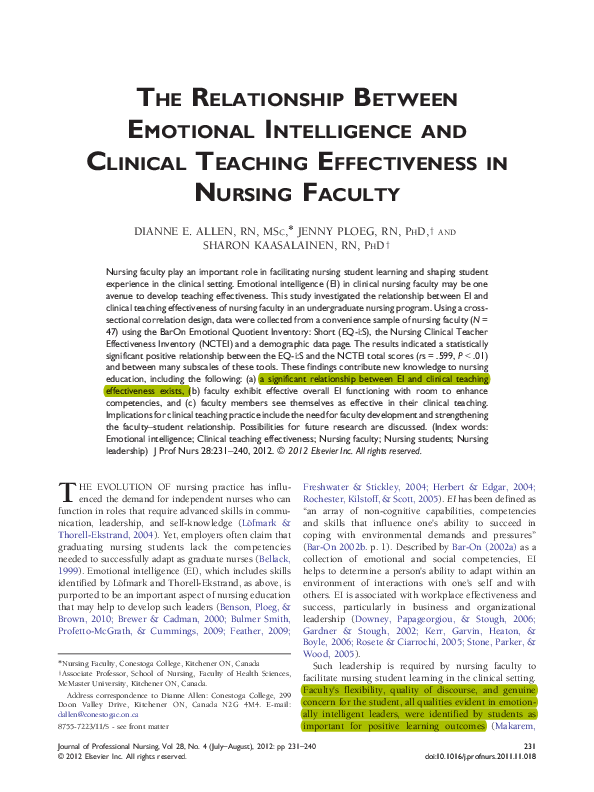 (PDF) The Relationship Between Emotional Intelligence and Clinical ...