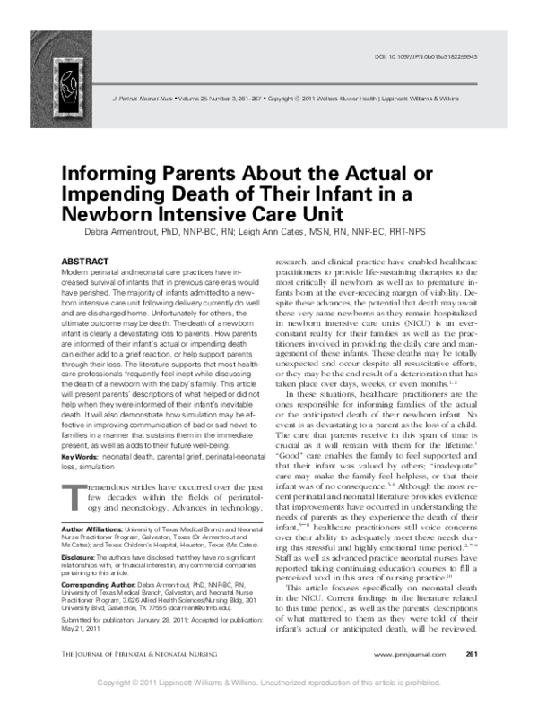 (PDF) Informing Parents About the Actual or Impending Death of Their ...