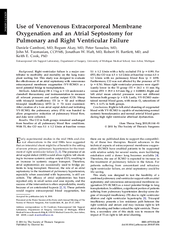 (PDF) Use of Venovenous Extracorporeal Membrane Oxygenation and an ...