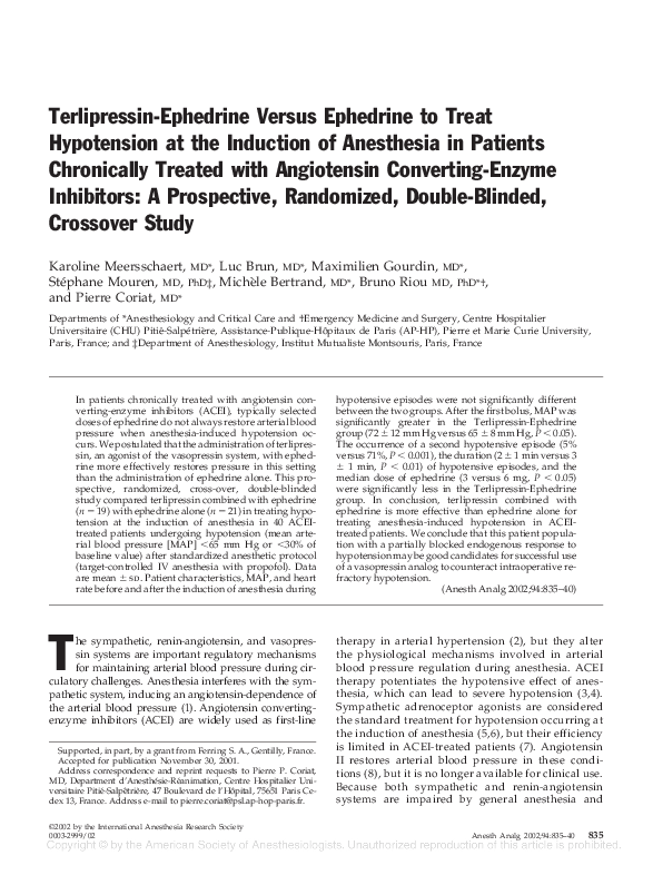 (PDF) Terlipressin-Ephedrine Versus Ephedrine to Treat Hypotension at ...