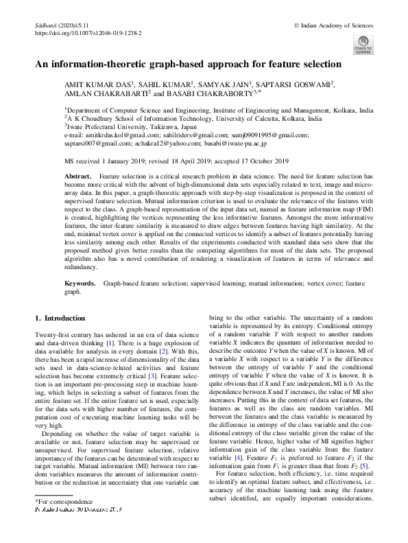 (PDF) An information-theoretic graph-based approach for feature selection