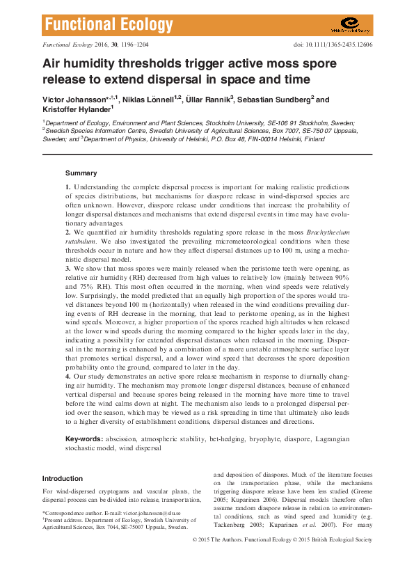 (PDF) Air humidity thresholds trigger active moss spore release to ...