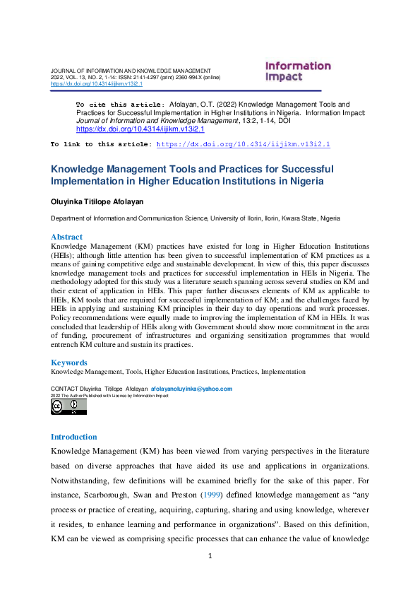(PDF) Knowledge Management Tools and Practices for Successful ...
