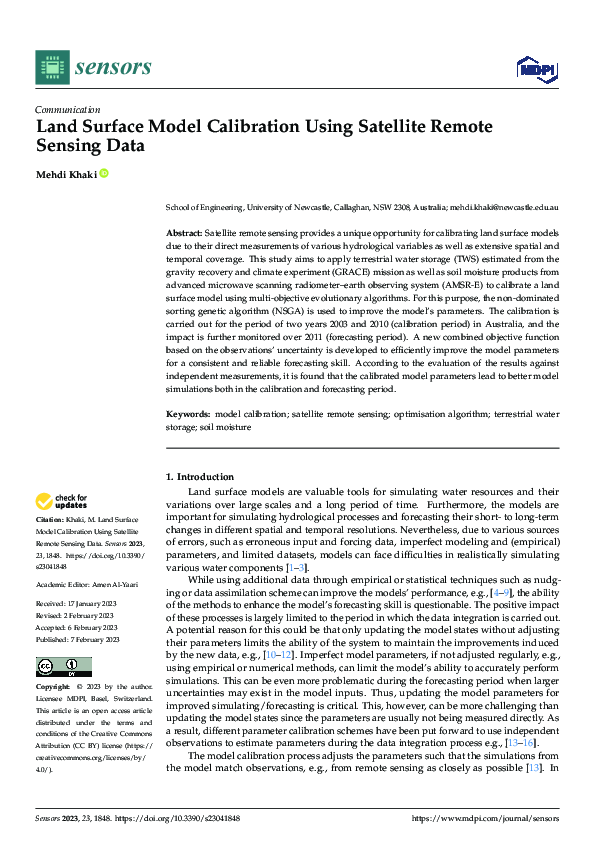 (PDF) Land Surface Model Calibration Using Satellite Remote Sensing Data