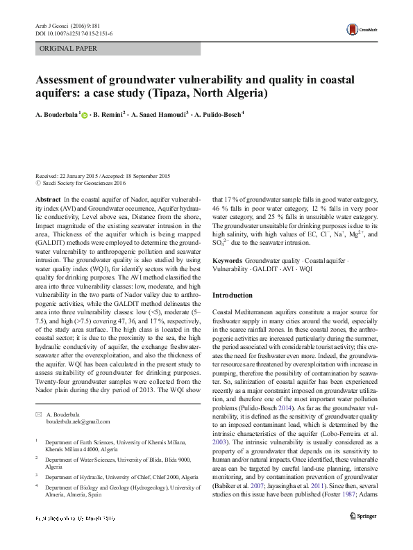 (PDF) Assessment of groundwater vulnerability and quality in coastal ...