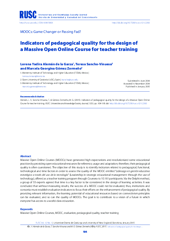 (PDF) Indicators of pedagogical quality for the design of a Massive ...