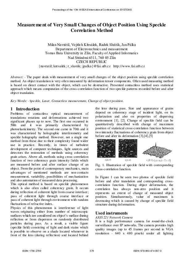 (PDF) Measurement of very small changes of object position using ...
