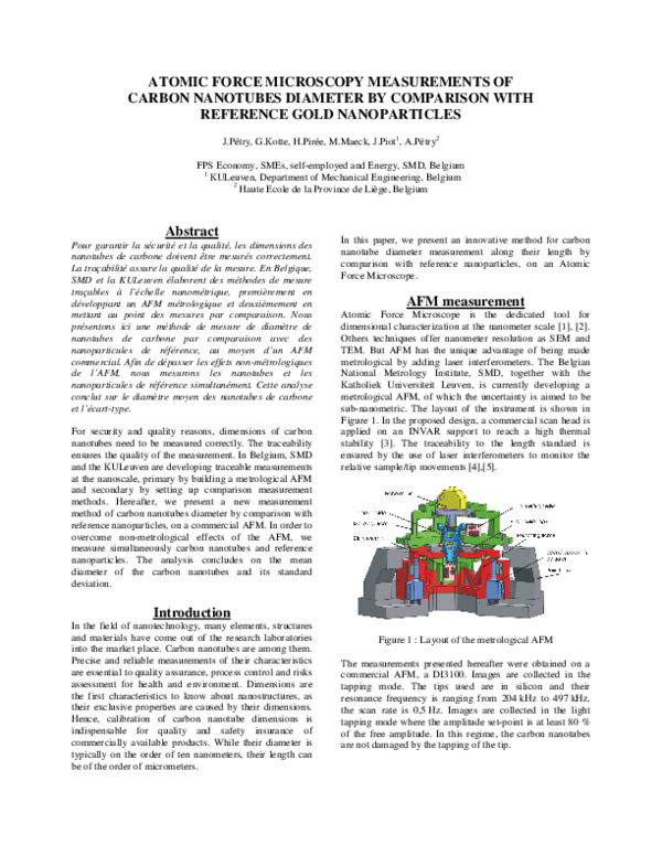 (PDF) Atomic force microscopy measurements of carbon nanotubes diameter ...