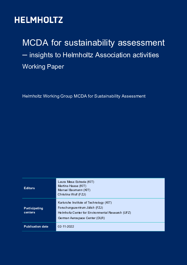 (PDF) MCDA for sustainability assessment – insights to Helmholtz ...